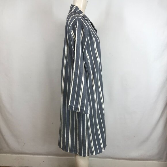 GARNETT HILL - WOMEN'S SMALL -GRAY/WHITE STRIPE LONG SLEEVE COLLARED MIDI DRESS - Picture 4 of 8